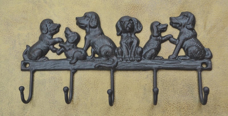 Lulu Decor Cast Iron 5 Dog Key Hooks, Ideal for Dog Lovers Heavy Duty Hooks, Decorative Hooks - Wall Mount Leash Holder for Wall Storage - Stylish Key Holder (Antique Black) - Image 1